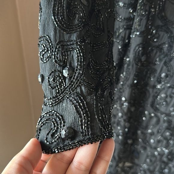 Vintage JOAN LESLIE Beaded Open Back Long Sleeve Dress - Picture 4 of 11